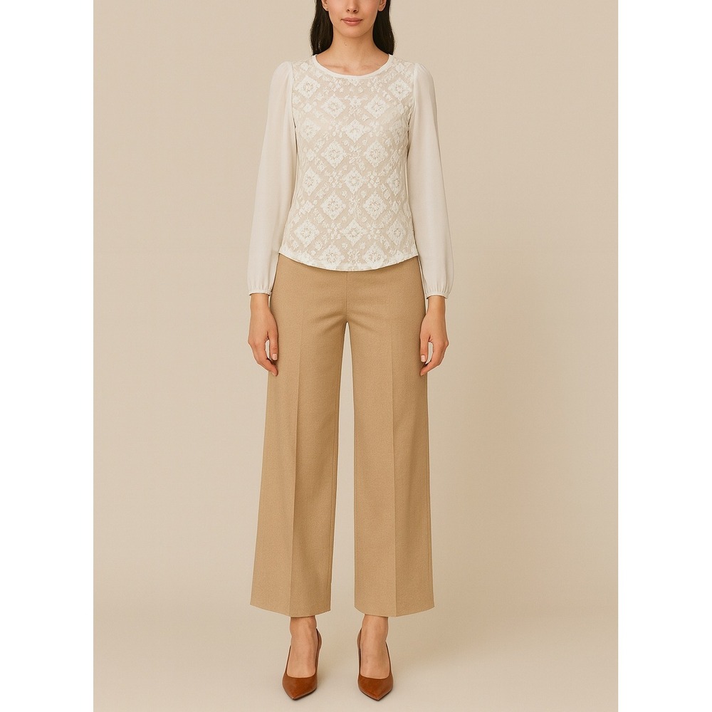 Zara White Lace Sheer Long‎ Sleeve Blouse Top Womens Size S